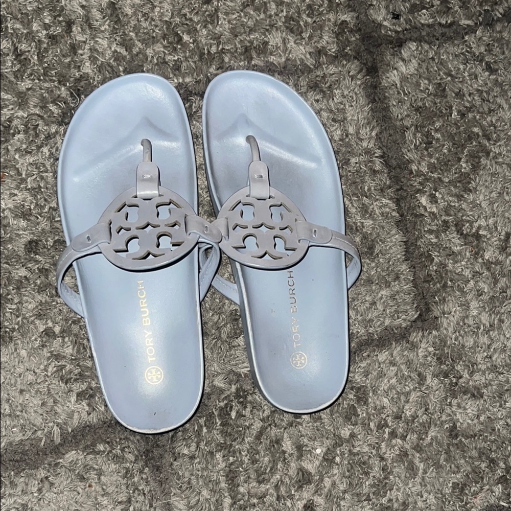 Tory Burch Blue Sandals with Iconic Medallion